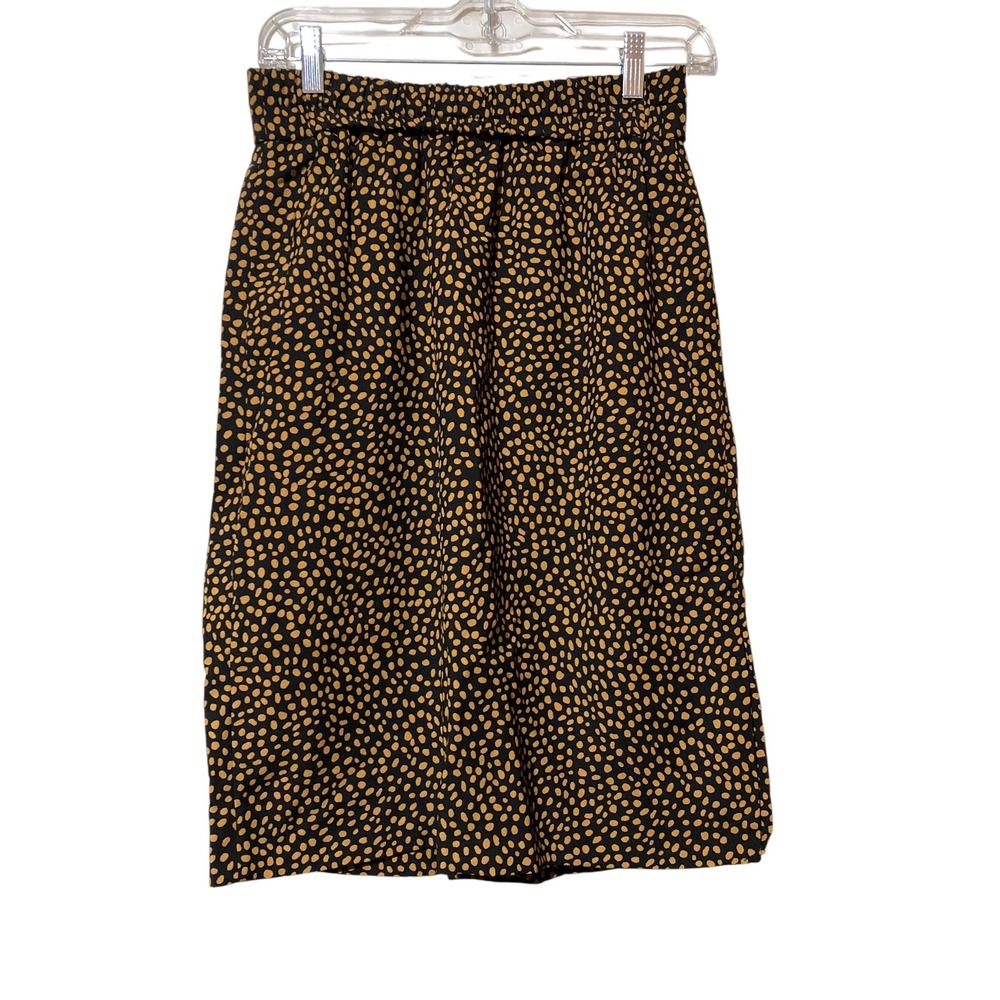 J.Crew Black Tan Animal Dot Print Midi Skirt Petite Small PS Elastic Waist